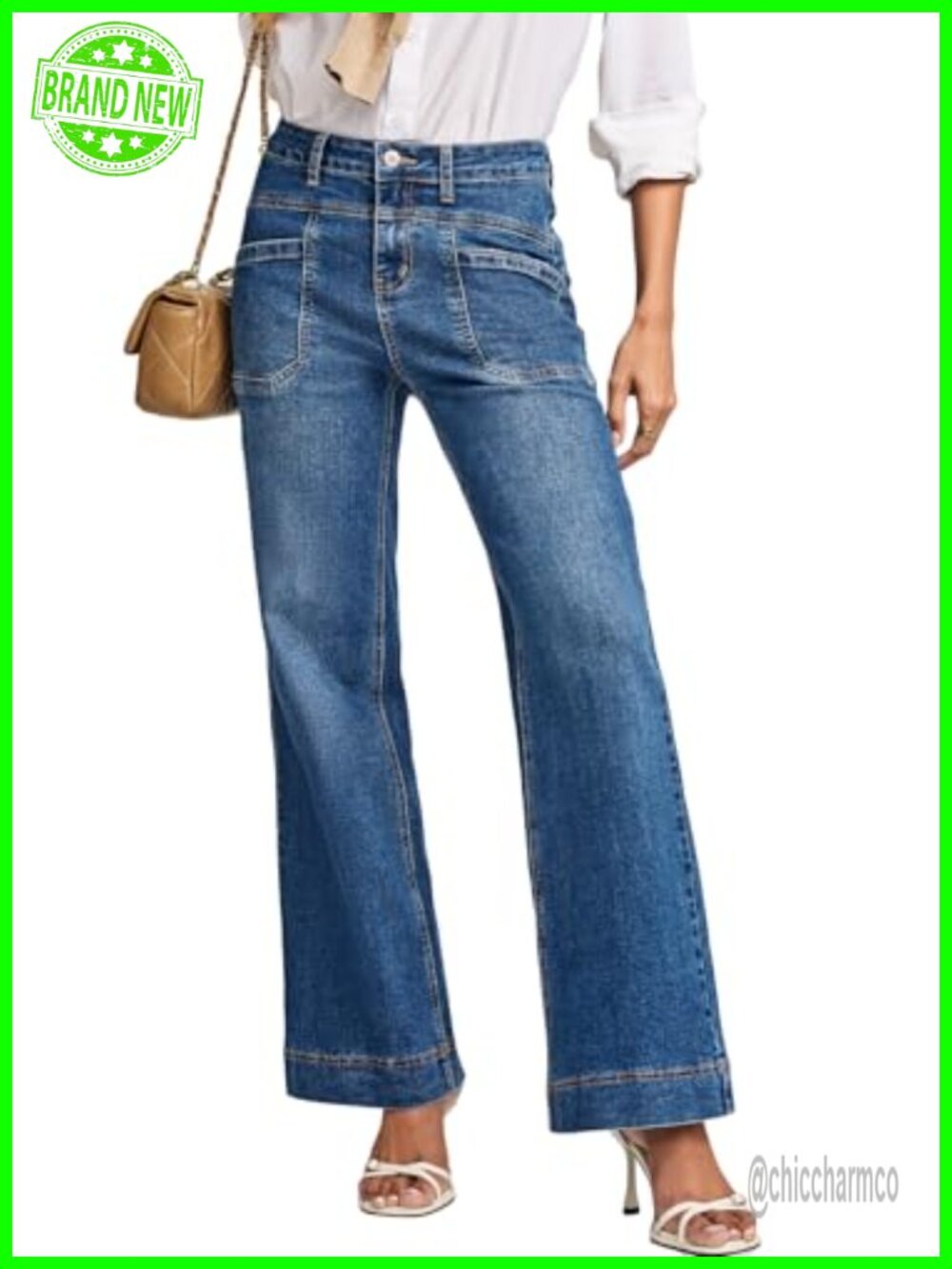 Womens Wide Leg High Waisted Jeans Stretchy Bootcut Denim Pants